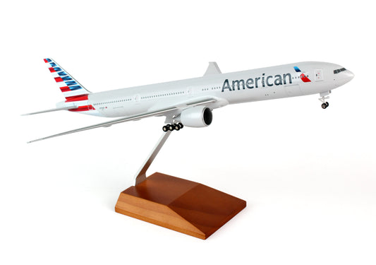 SKR5041 SKYMARKS AMERICAN 777-300 1/200 W/GEAR & WOOD STAND